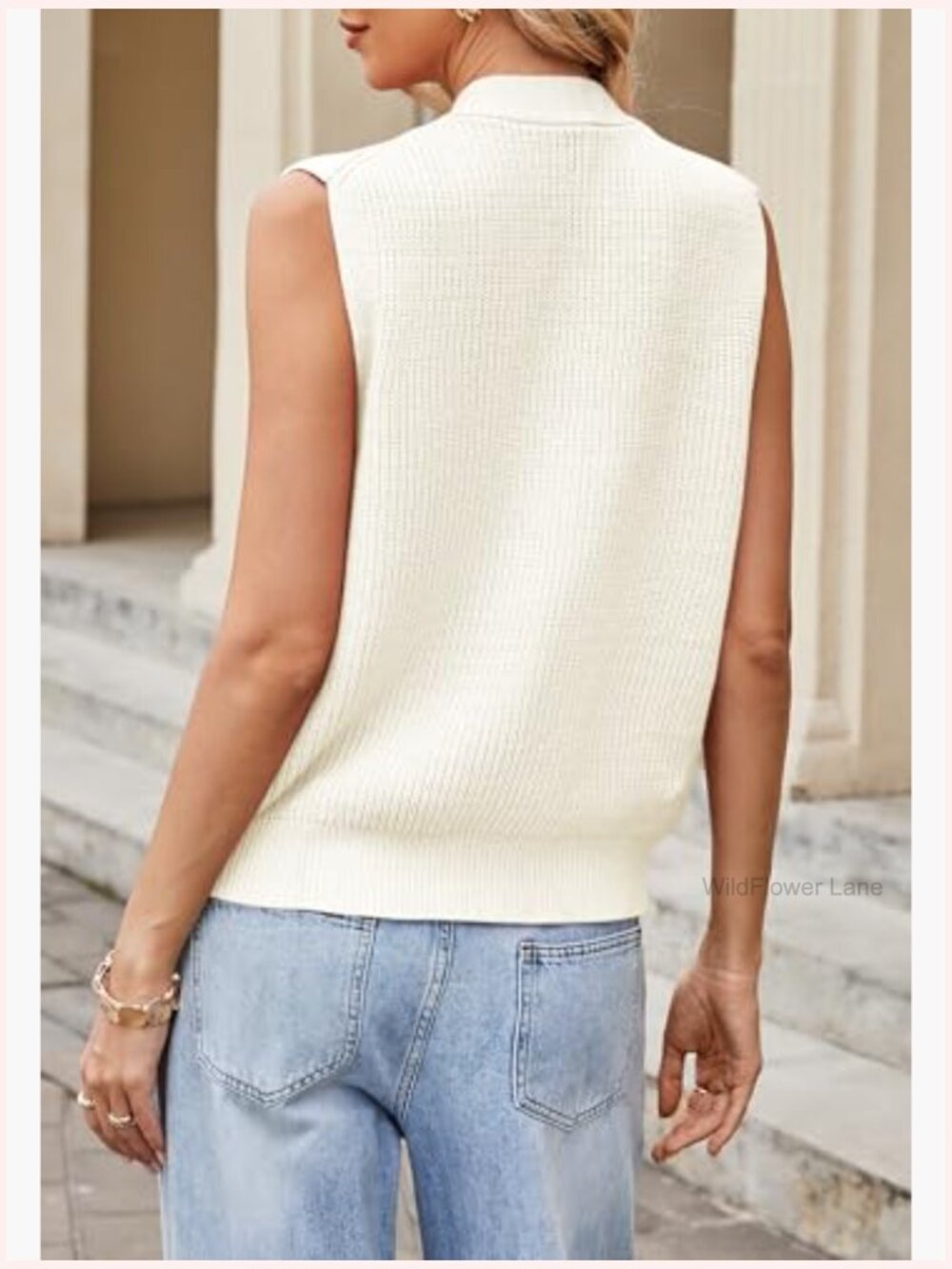 Sleeveless Knit Sweater Vest, Gold Button Cardigan, Summer Layering Top - Picture 6 of 7